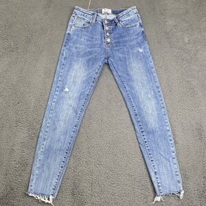 Acne Studios Jeans Womens 27 Blue Distressed High Rise Skinny Button Fly Raw Hem